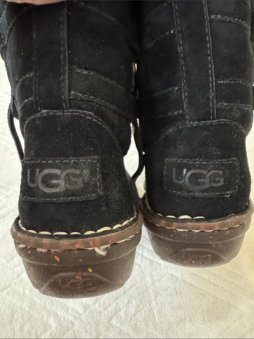 UGG Caspia Black Suede Lace-Up Winter Boots with Cream Shearling